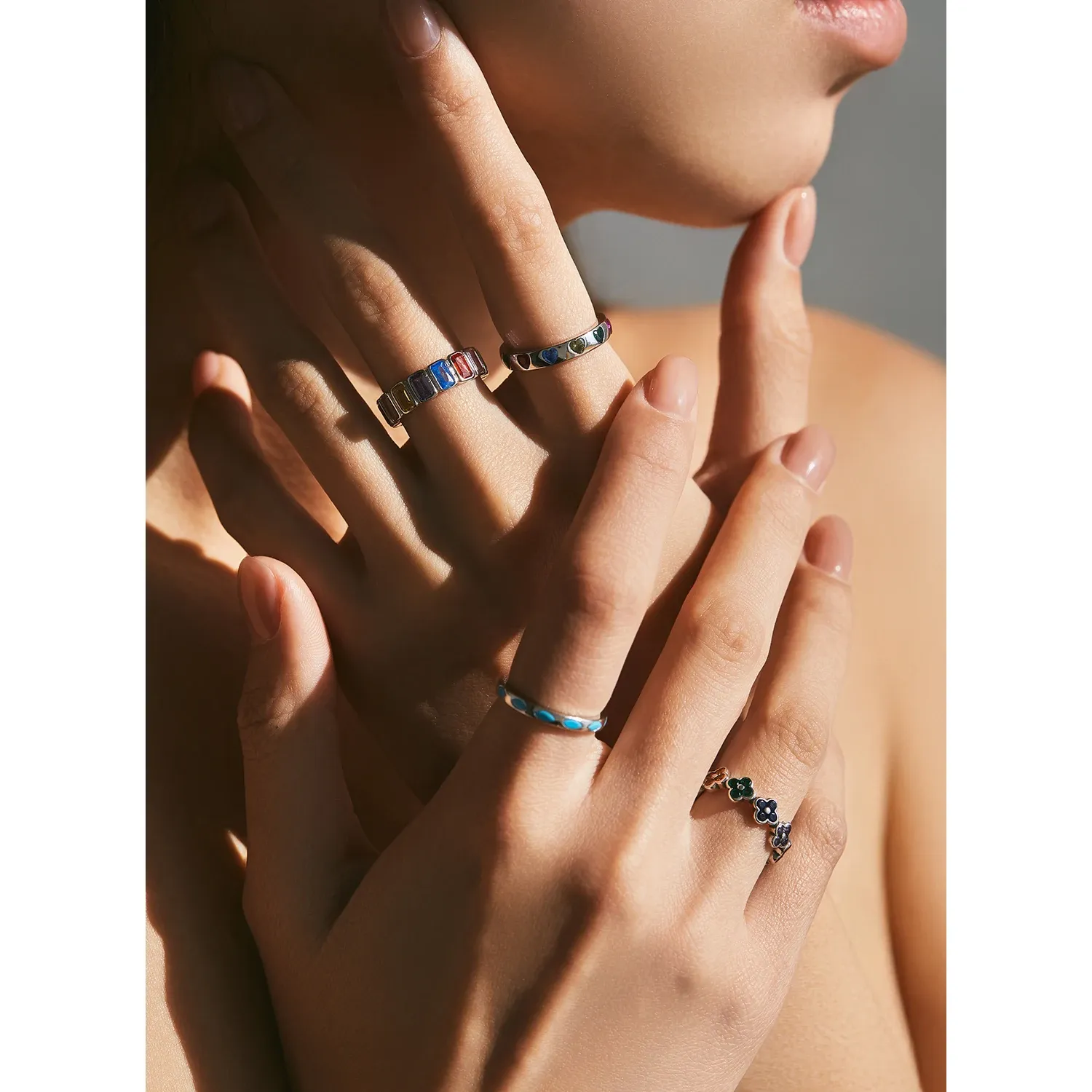 MODIAN 925 Sterling Silver Clover Heart CZ Stack Ring