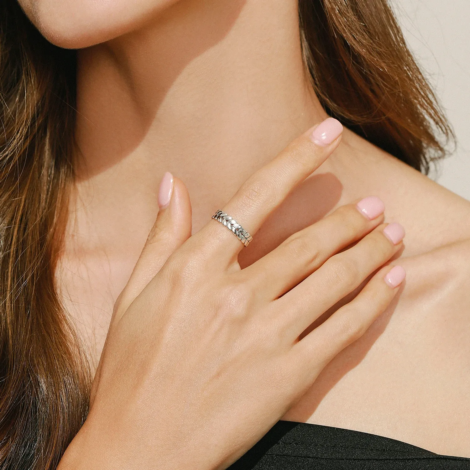MODIAN 925 Sterling Silver Wheat Leaf Stack Ring