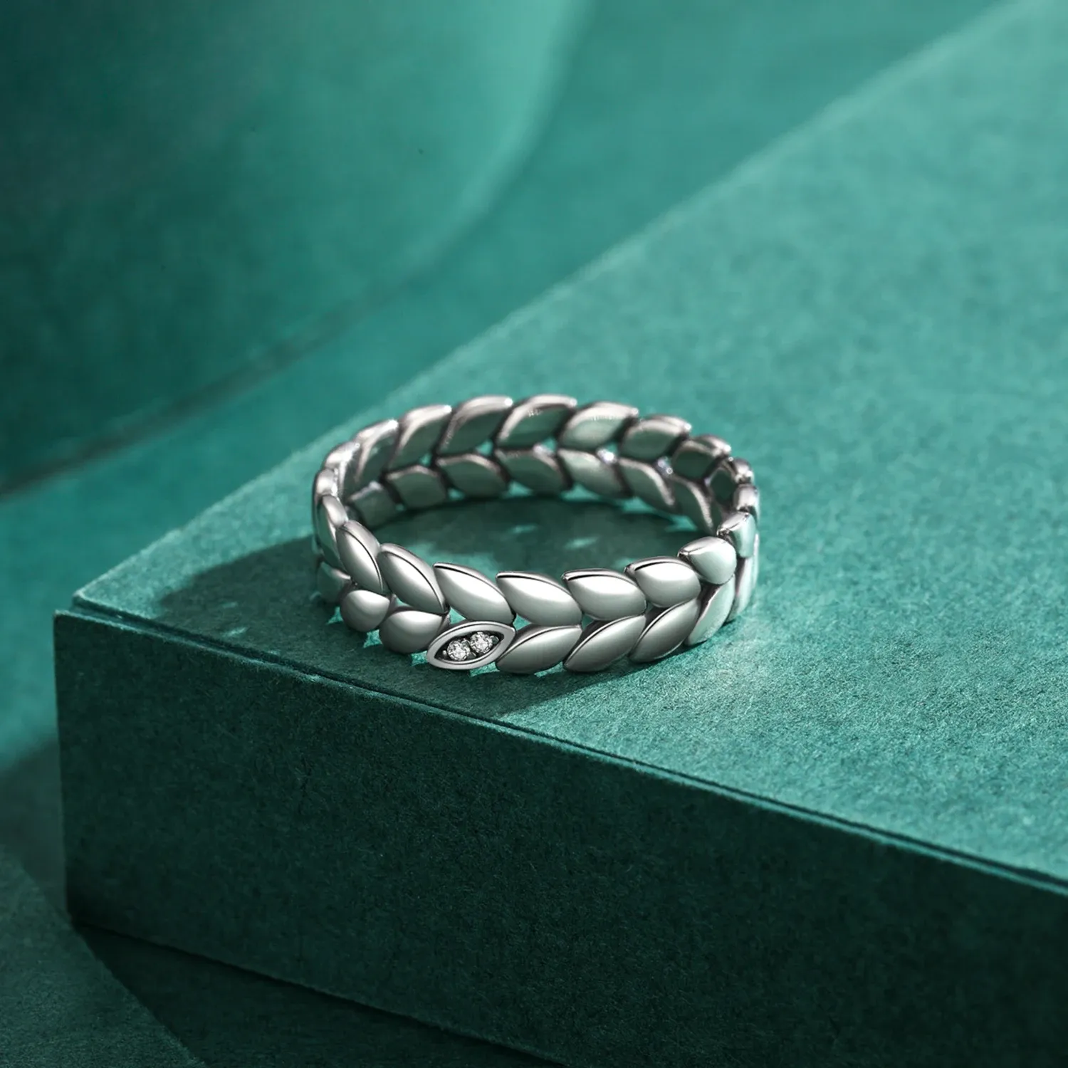 MODIAN 925 Sterling Silver Wheat Leaf Stack Ring