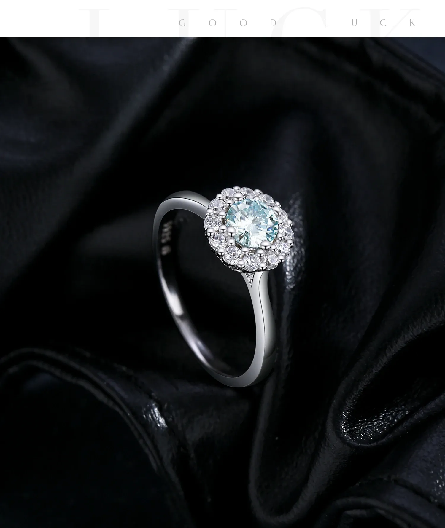 MODIAN Green Teal Moissanite Halo Ring in 925 Sterling Silver