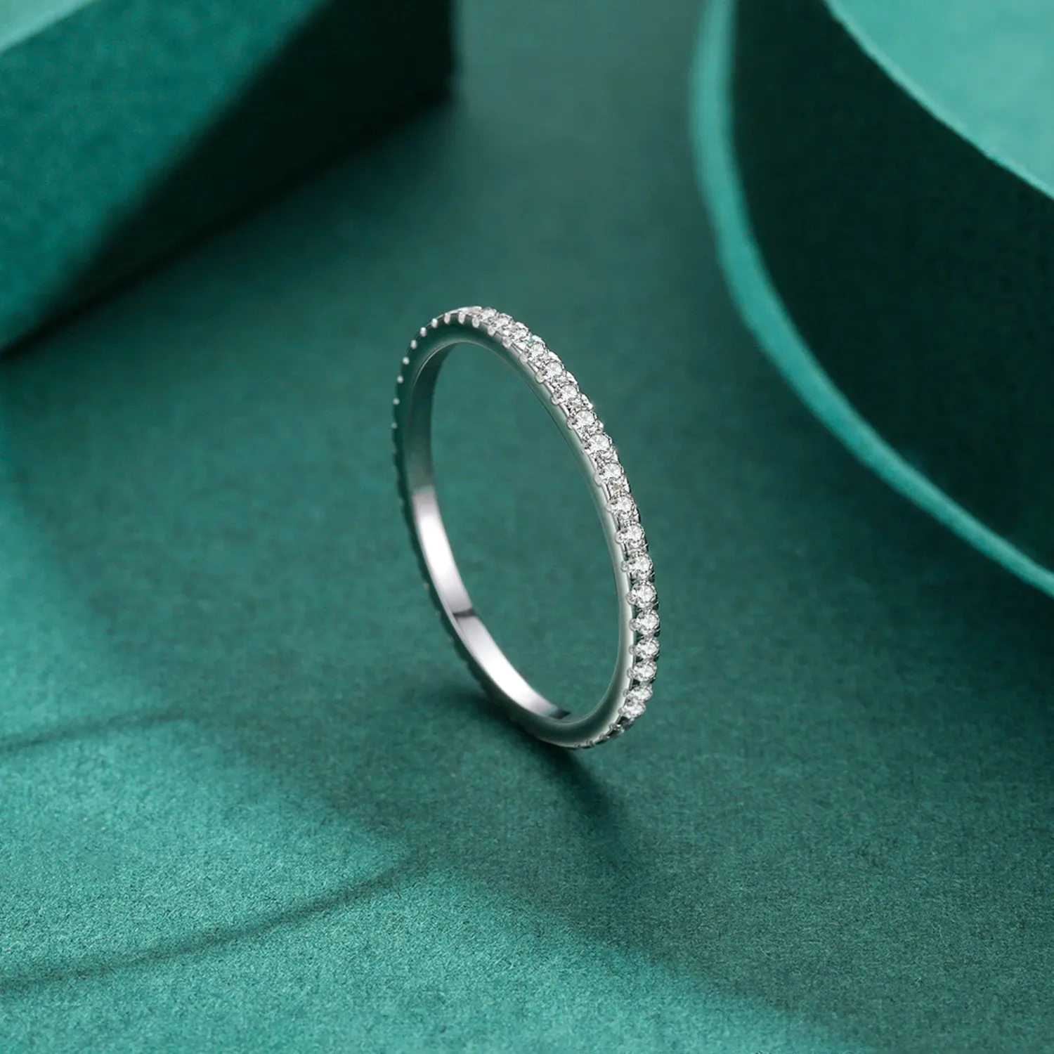MODIAN 925 Sterling Silver Black Zircon Stackable Ring