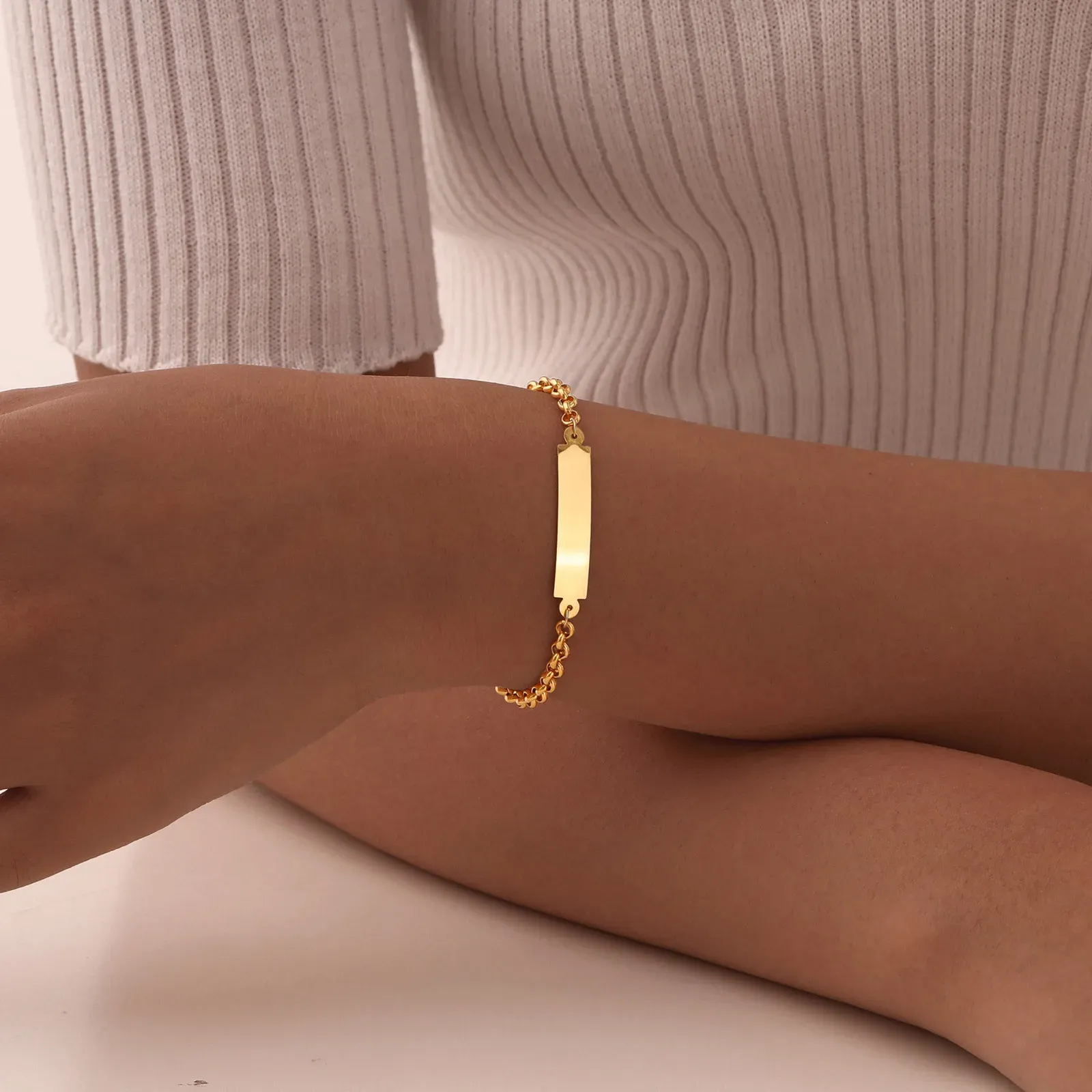 Vnox Custom Engraved Stainless Steel Rolo Chain Bracelet