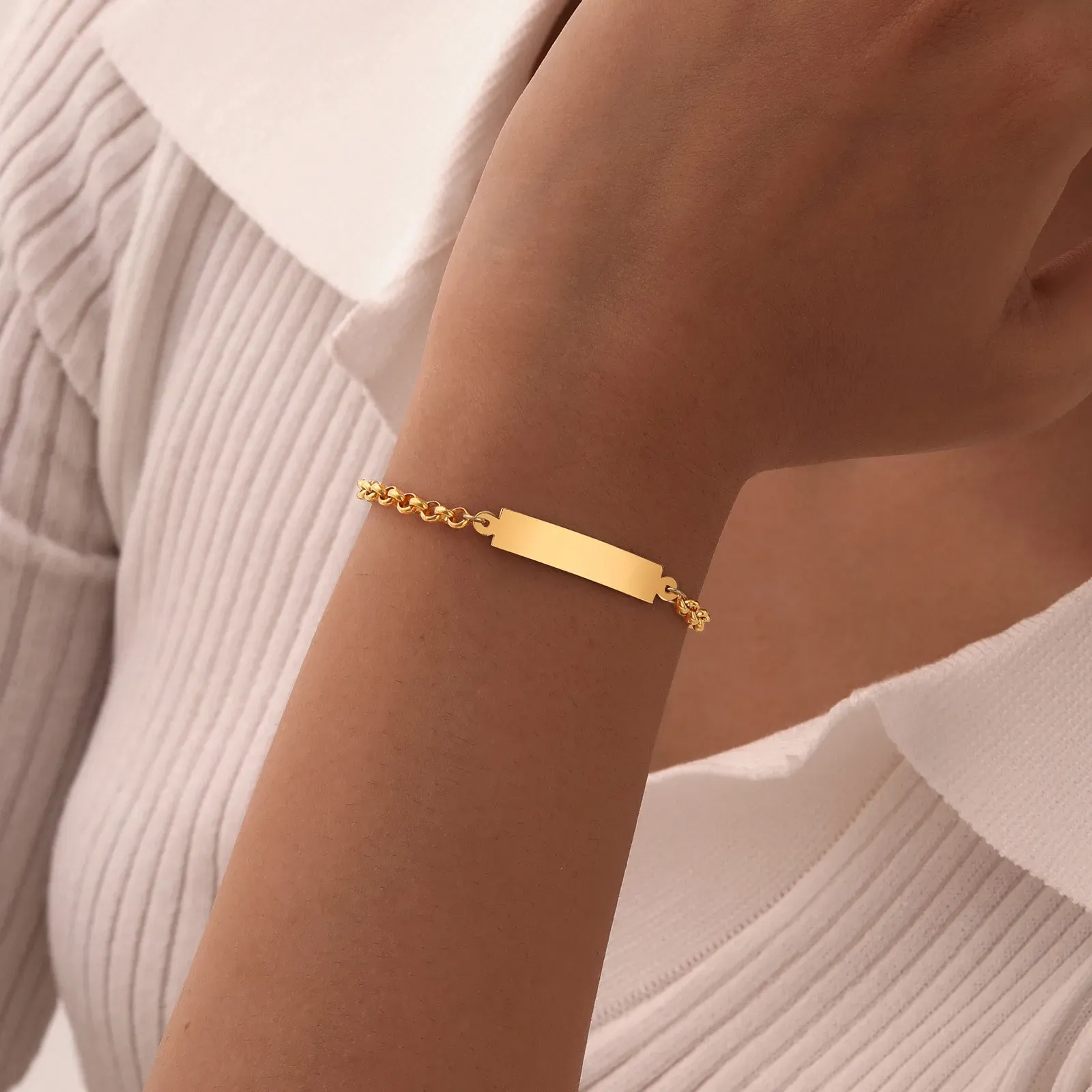 Vnox Custom Engraved Stainless Steel Rolo Chain Bracelet