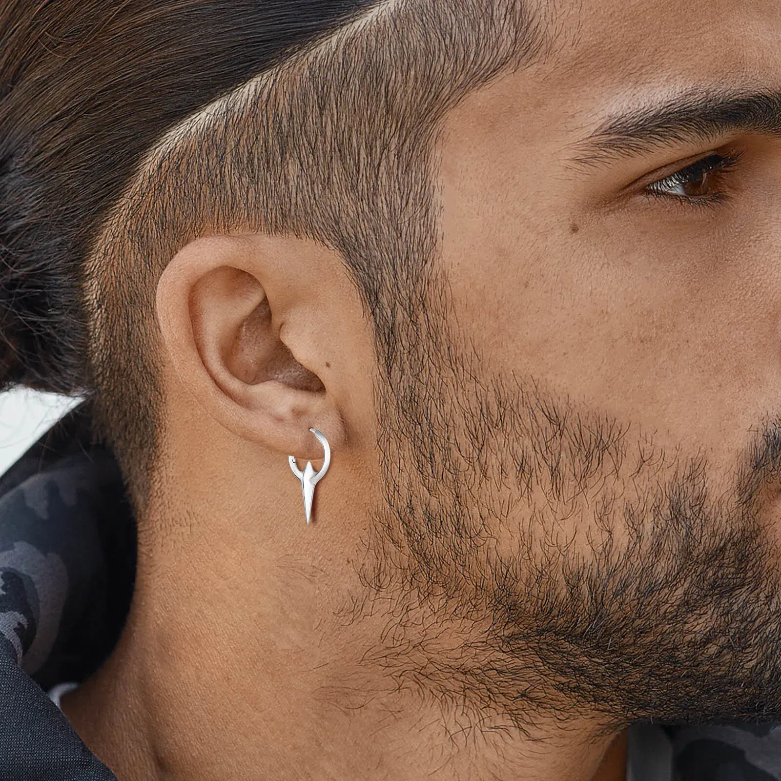 Vnox Silver Tone Geometric Hoop Earrings for Men