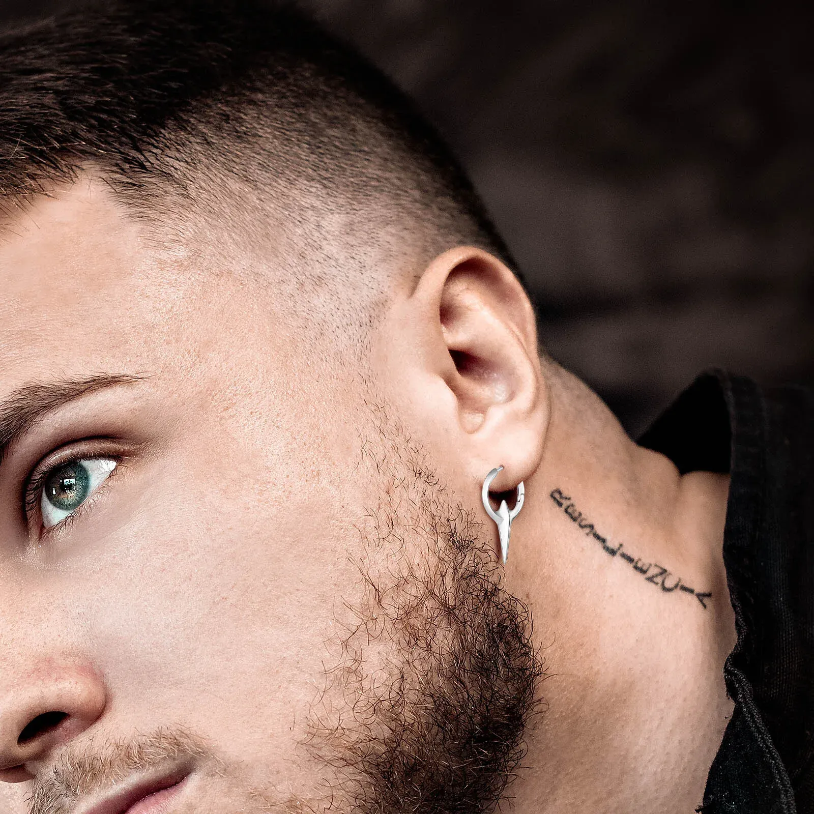 Vnox Silver Tone Geometric Hoop Earrings for Men