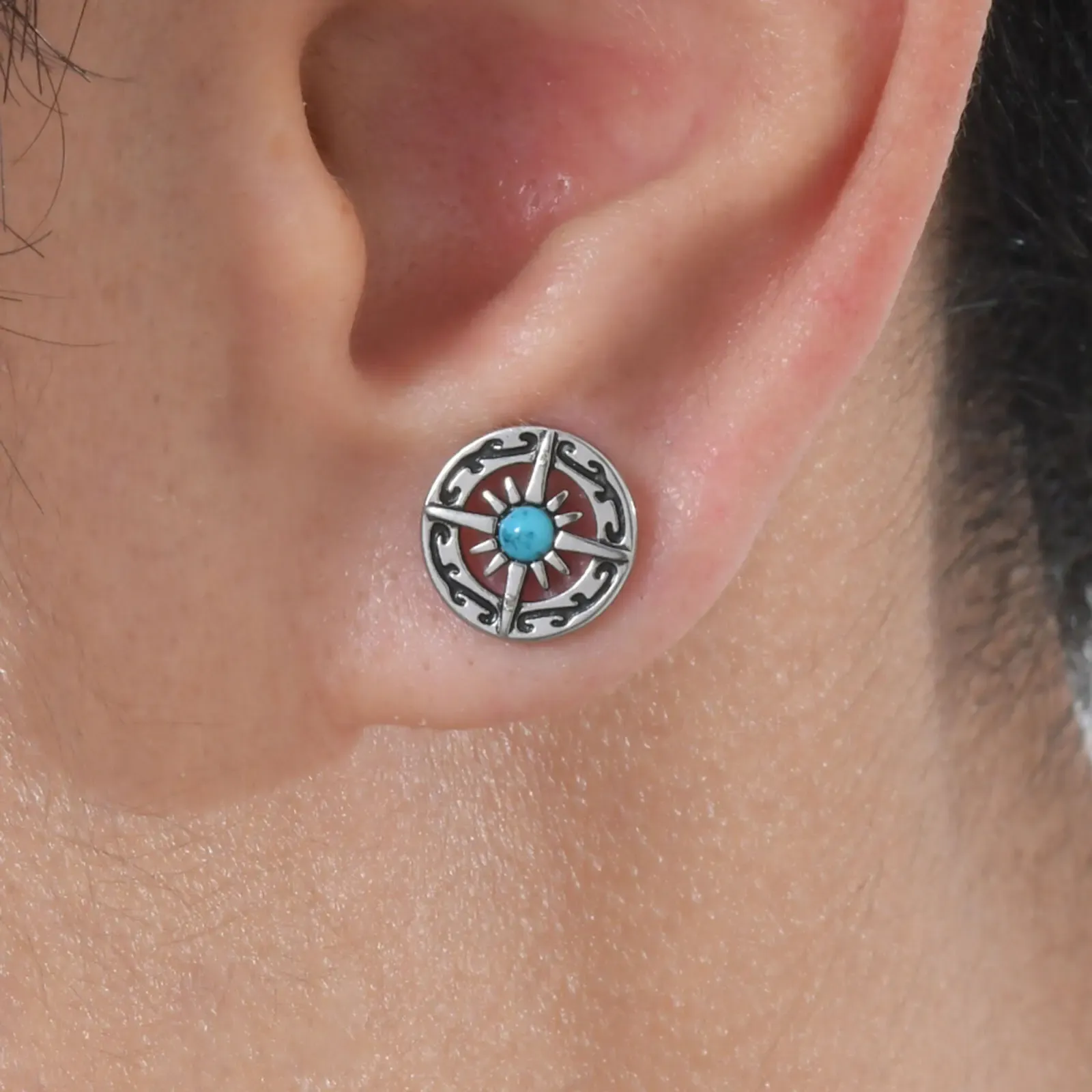 VNOX Vintage Compass Screw-Back Stud Earrings for Men