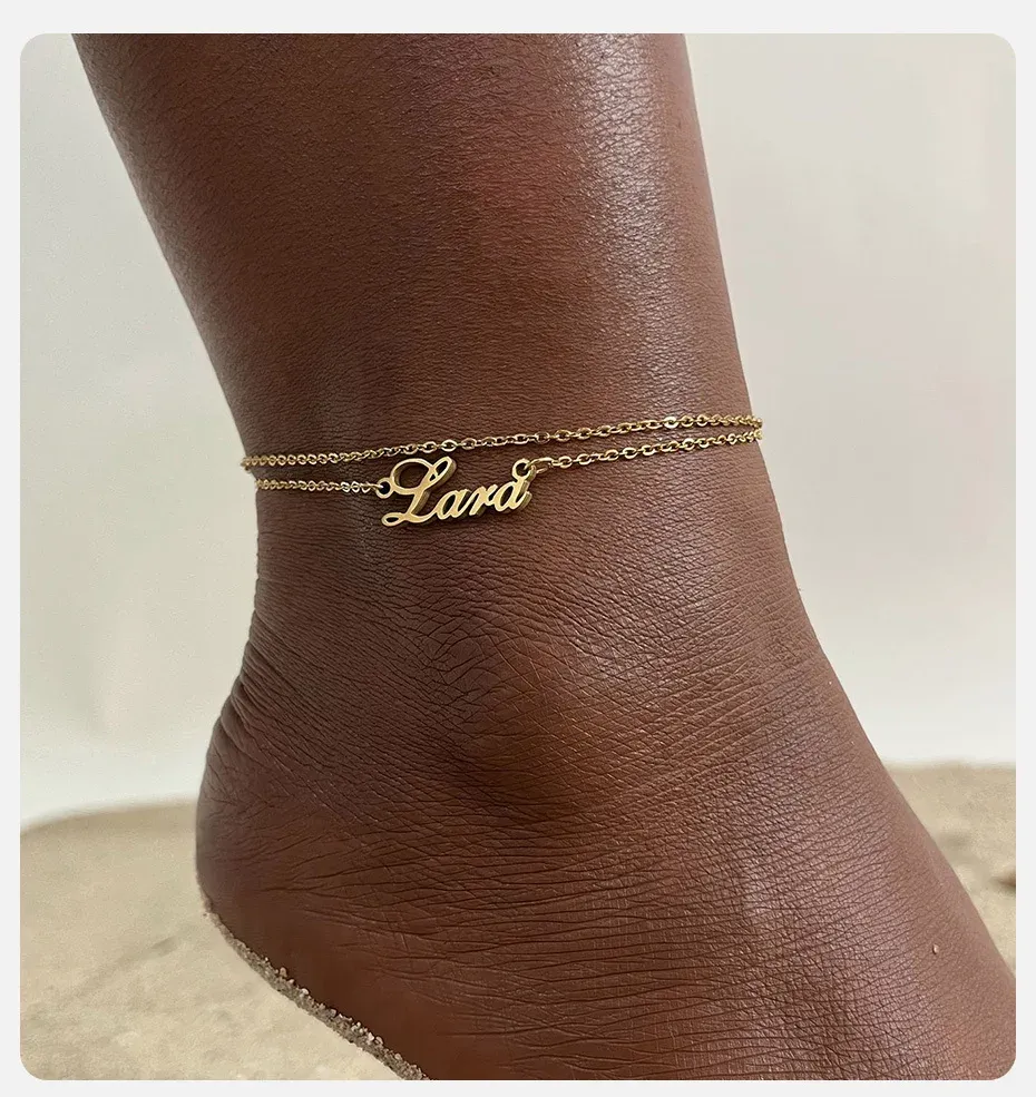 Vnox Custom Gold Name Anklet for Women