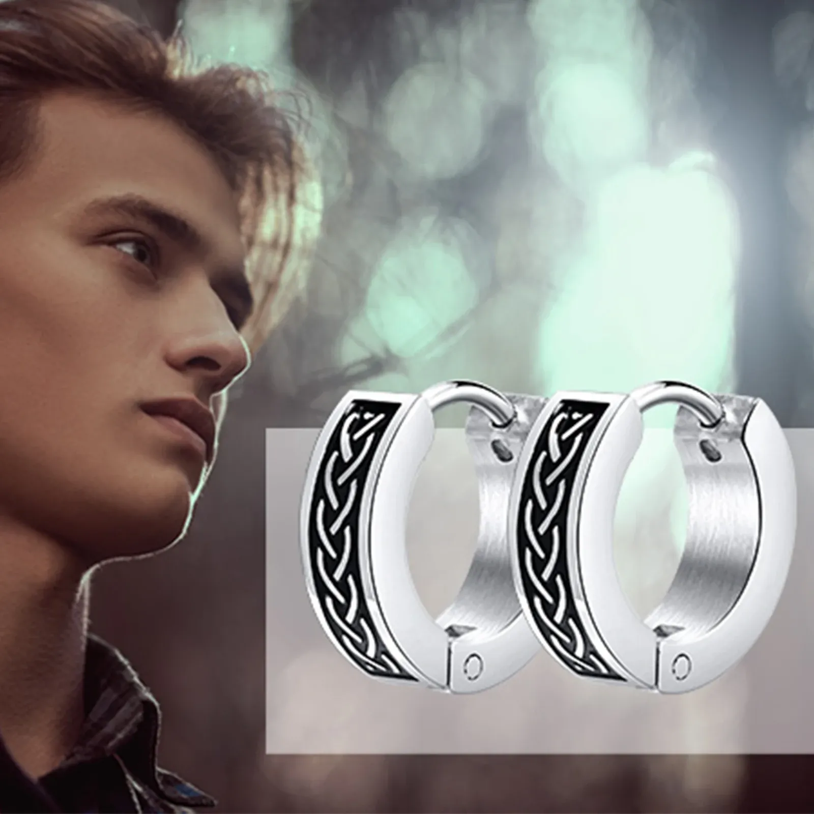 Vnox Celtic Knot Stainless Steel Hoop Earrings for Men