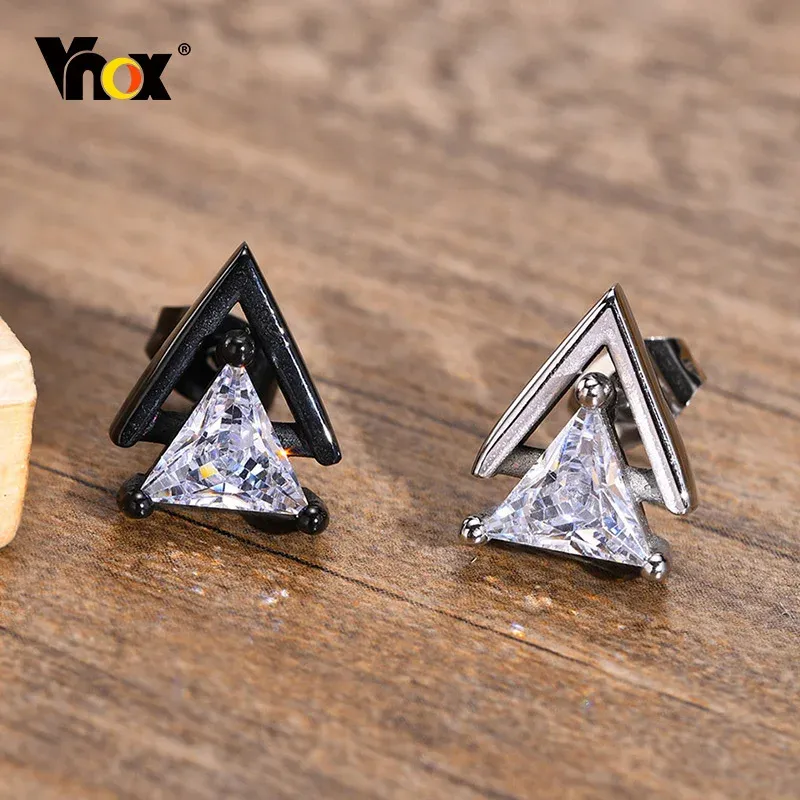 Vnox Triangle CZ Screw-Back Stud Earrings for Men