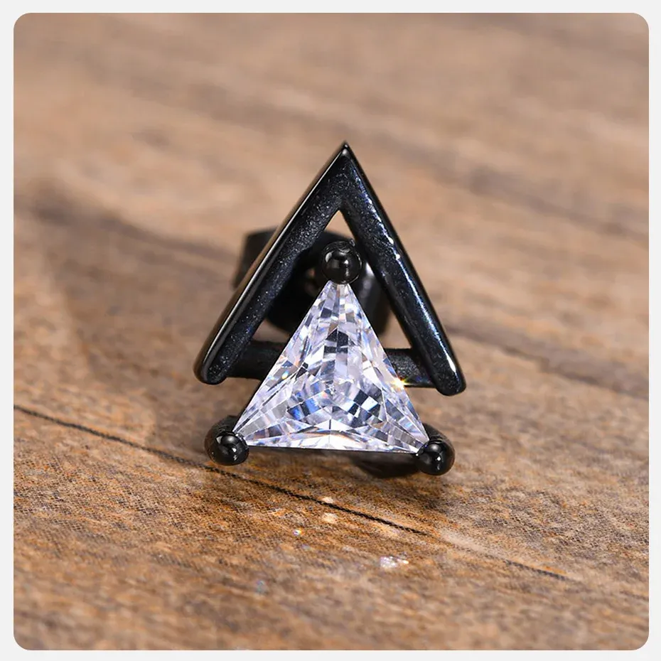 Vnox Triangle CZ Screw-Back Stud Earrings for Men