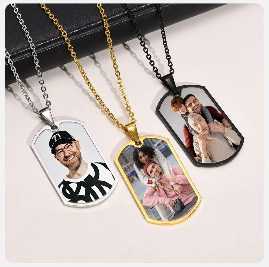 Vnox Custom Photo Dog Tag Pendant Necklace