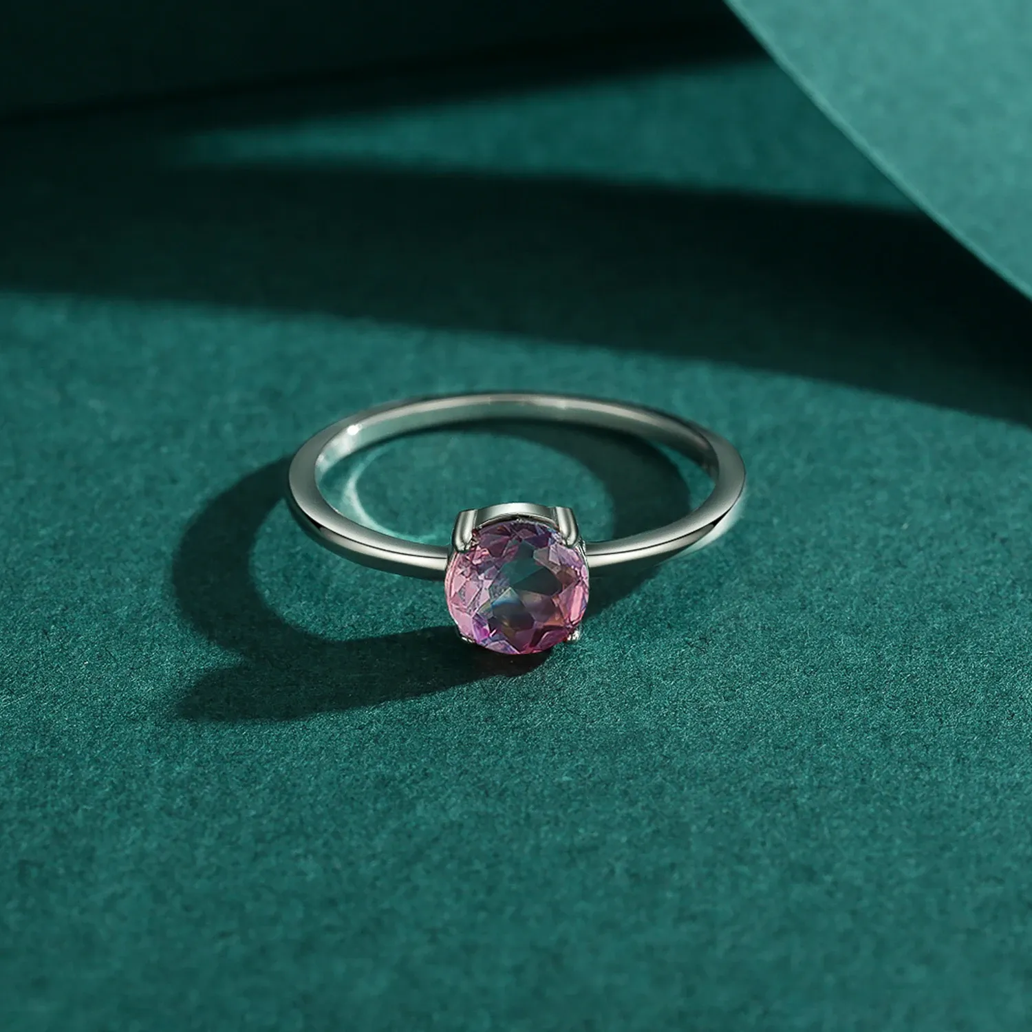 MODIAN 925 Sterling Silver Watermelon Tourmaline Round Ring