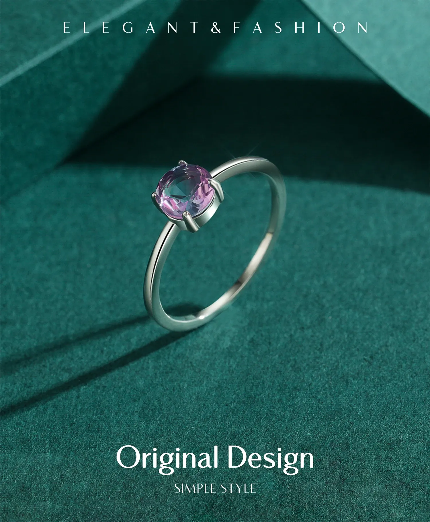 MODIAN 925 Sterling Silver Watermelon Tourmaline Round Ring