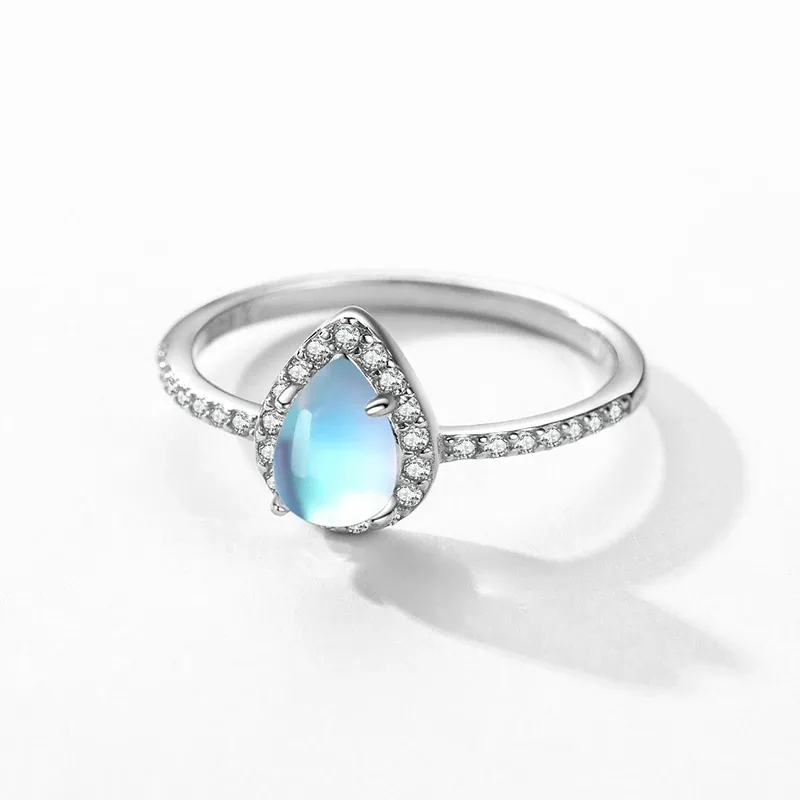 MODIAN Moonstone Water Drop 925 Silver Ring