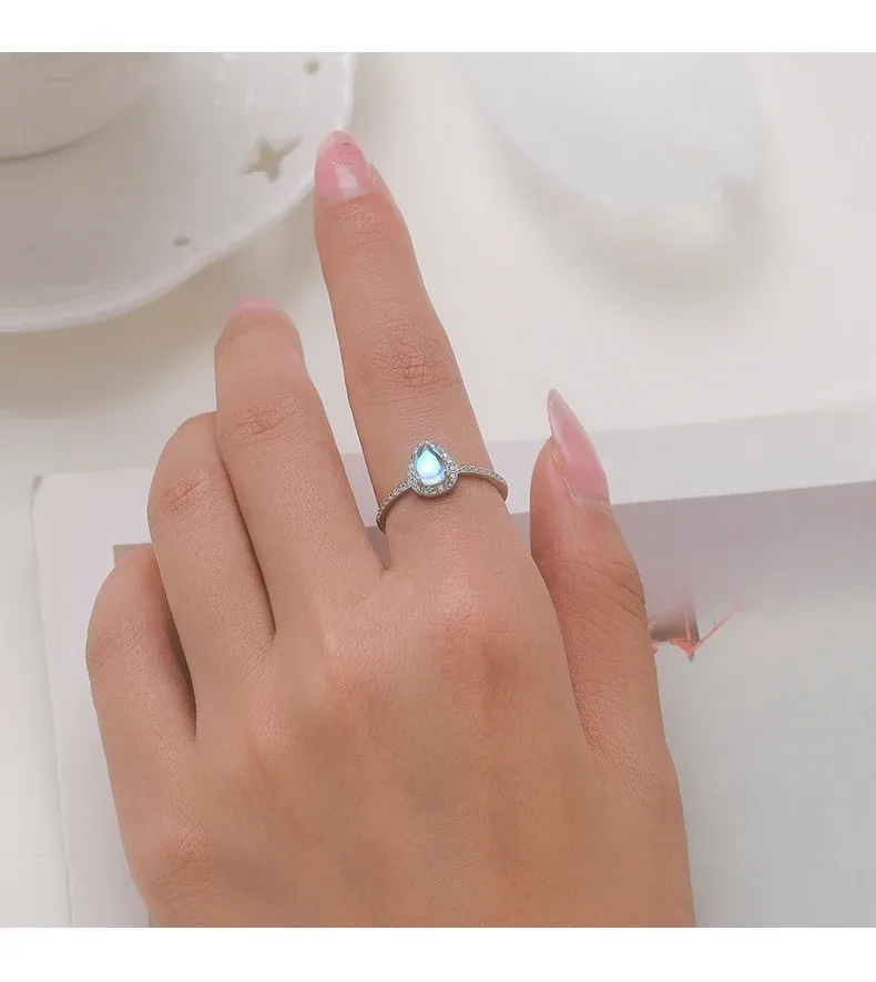 MODIAN Moonstone Water Drop 925 Silver Ring