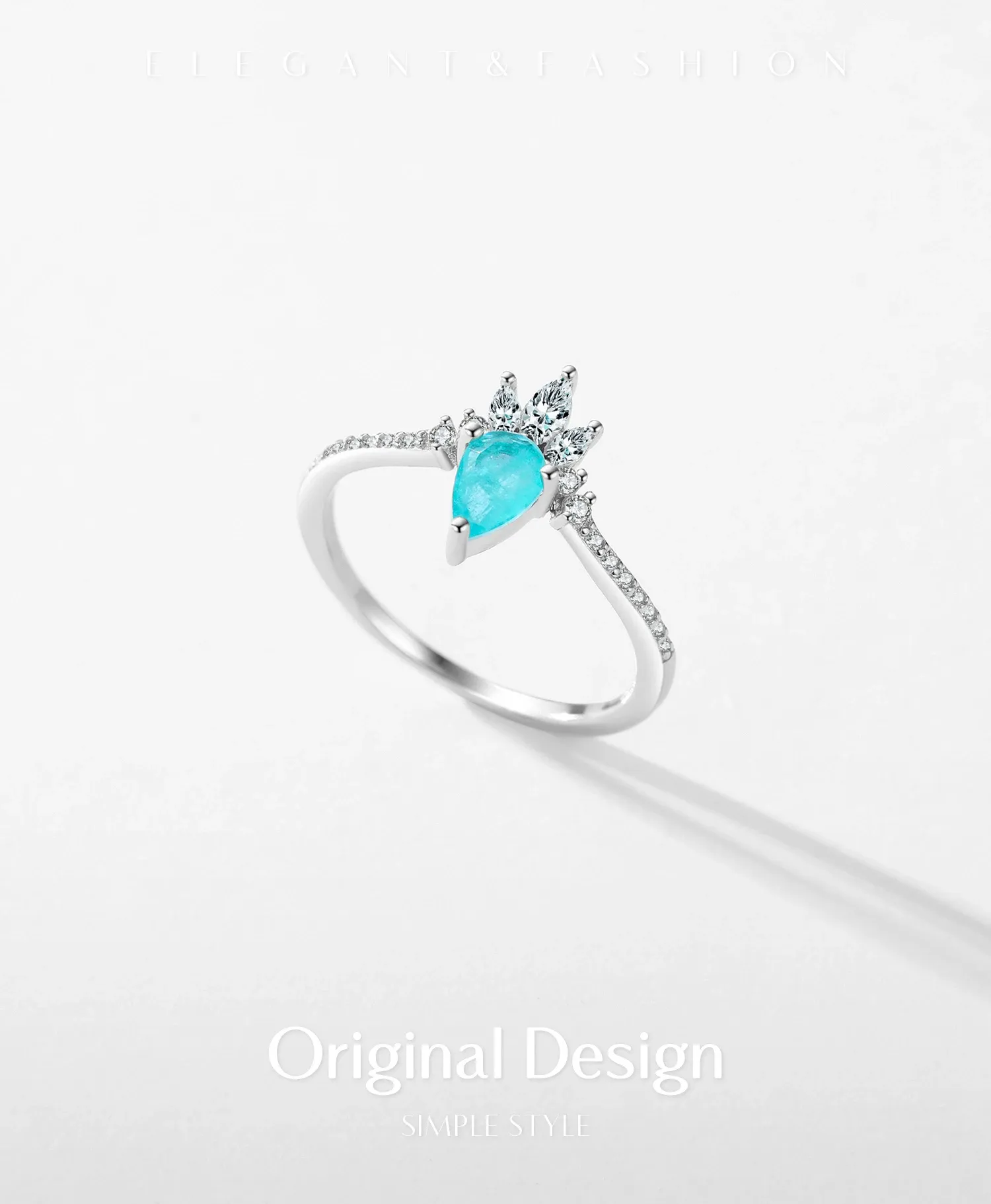 MODIAN 925 Sterling Silver Crown Tourmaline Ring