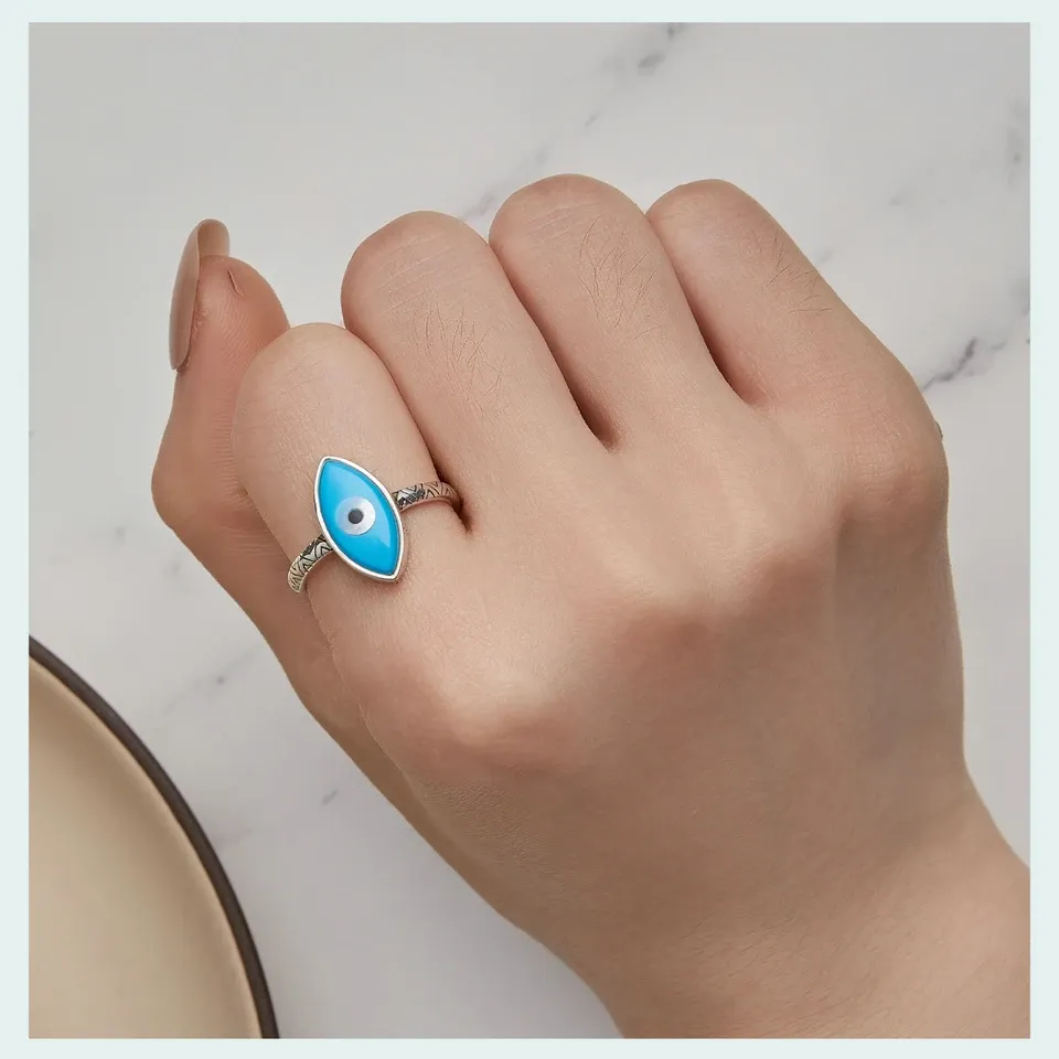 WOSTU Sterling Silver Compass Hand of Fatima Open Ring