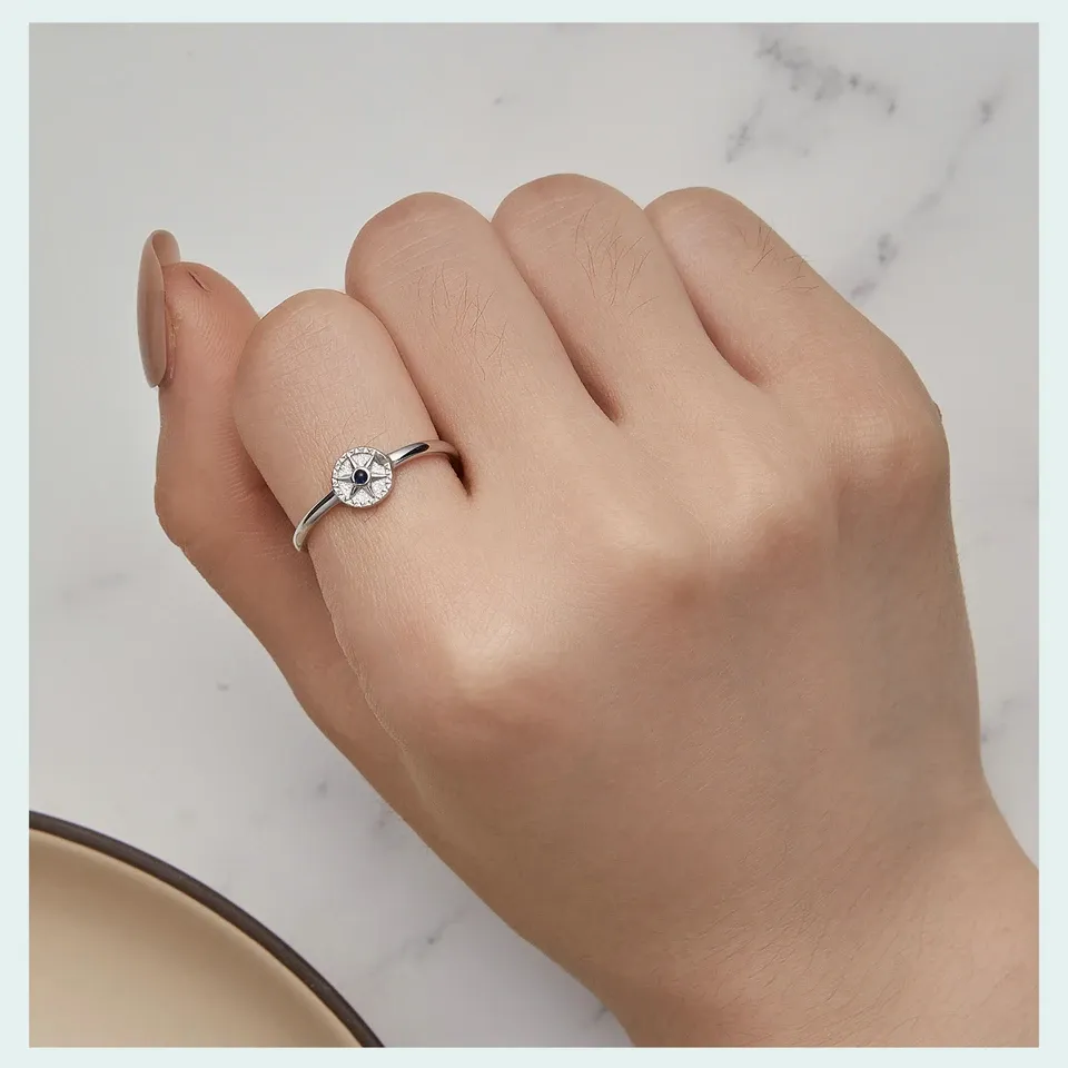 WOSTU Sterling Silver Compass Hand of Fatima Open Ring