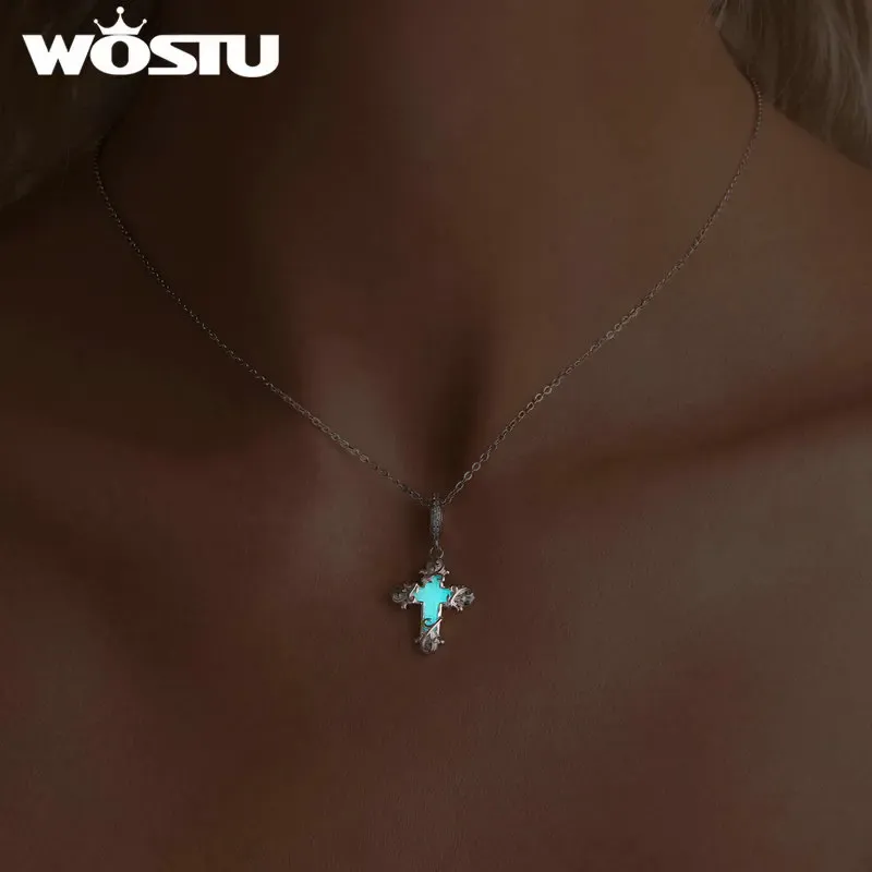 WOSTU Vintage Heart Cross Glass Charm in 925 Sterling Silver