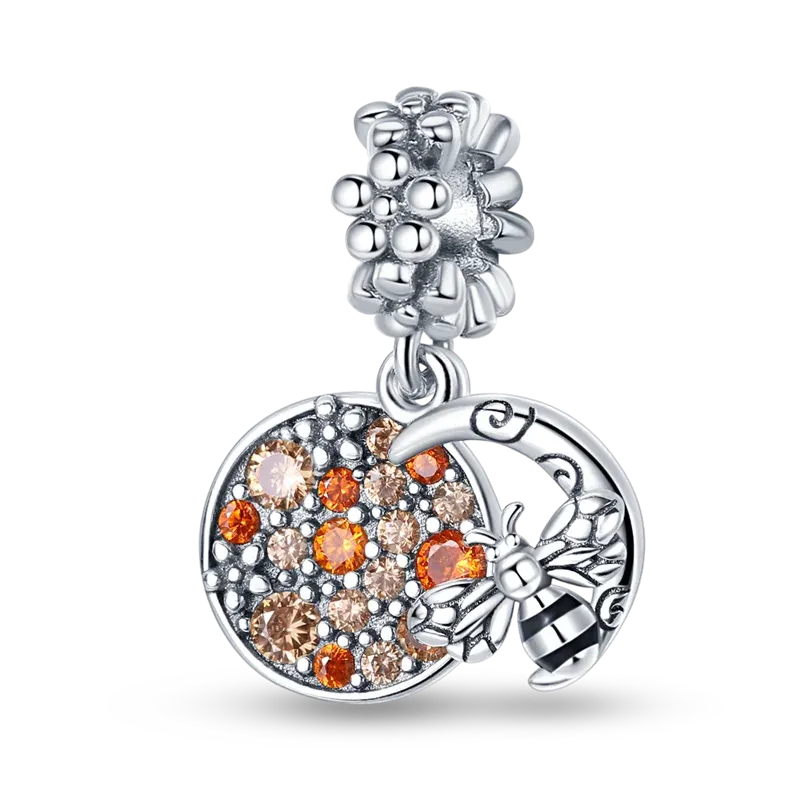 925 Sterling Silver Bee Charm with Zircon Accent