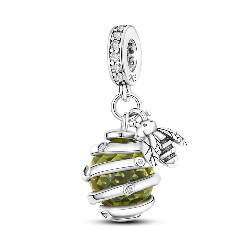 925 Sterling Silver Bee Charm with Zircon Accent