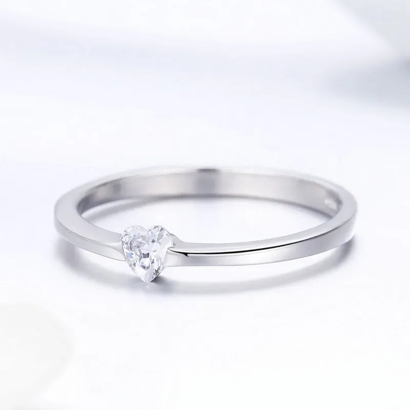 WOSTU 925 Sterling Silver CZ Heart Circle Ring