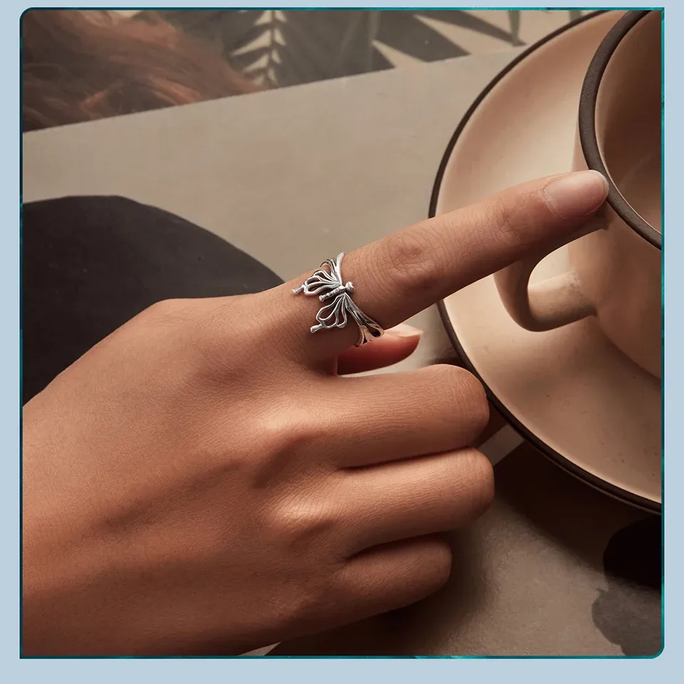 WOSTU 925 Sterling Silver Butterfly Open Ring with Opal Zircon