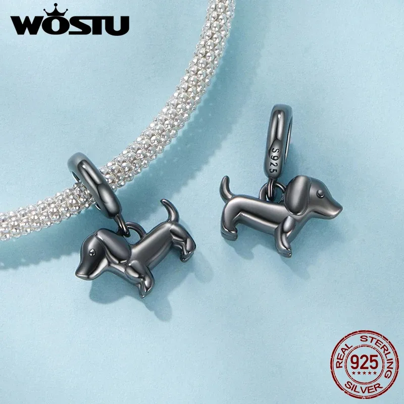 WOSTU 925 Sterling Silver Dog Charm Bead with Zircon