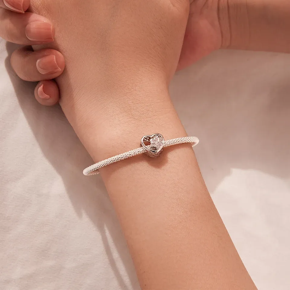 WOSTU White Gold Plated Bird Lotus Charm Bead for Bracelets