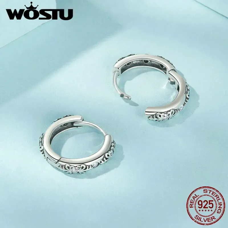 WOSTU Vintage 925 Sterling Silver Zircon Plant Hoop Earrings