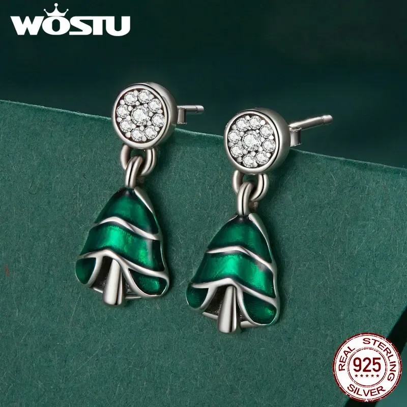 WOSTU 925 Sterling Silver Christmas Tree Stud Earrings