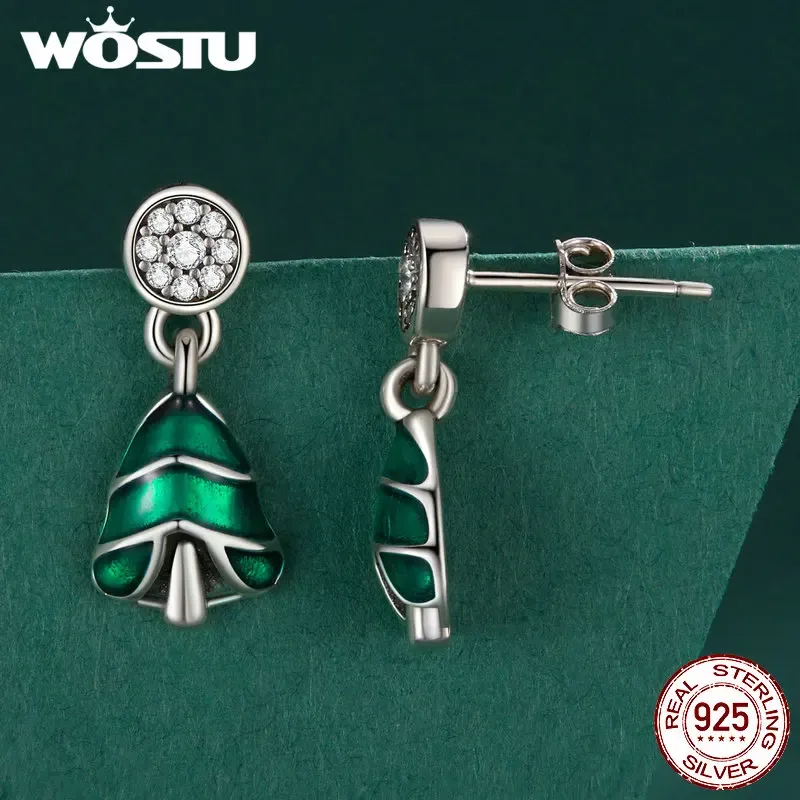 WOSTU 925 Sterling Silver Christmas Tree Stud Earrings