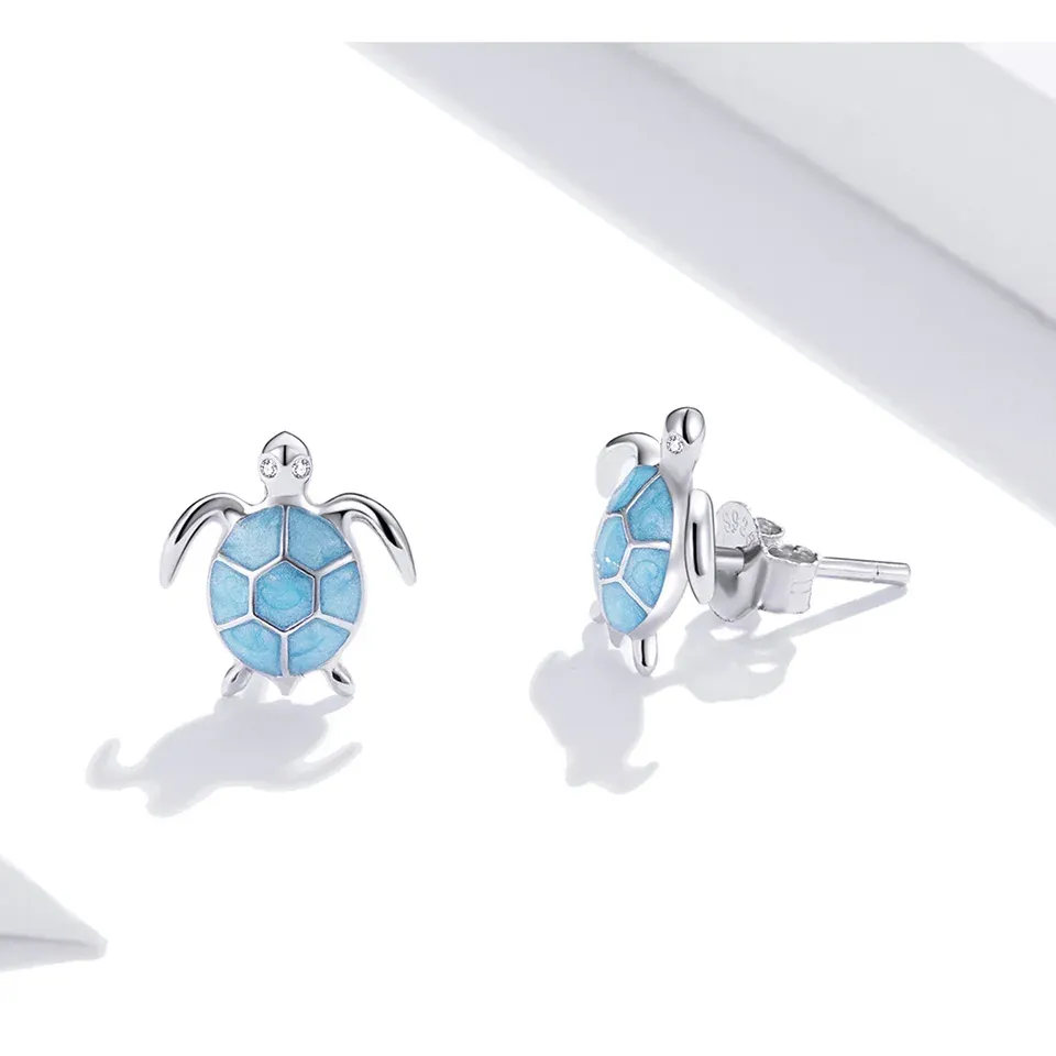 WOSTU Blue Sea Turtle Sterling Silver Hoop Earrings