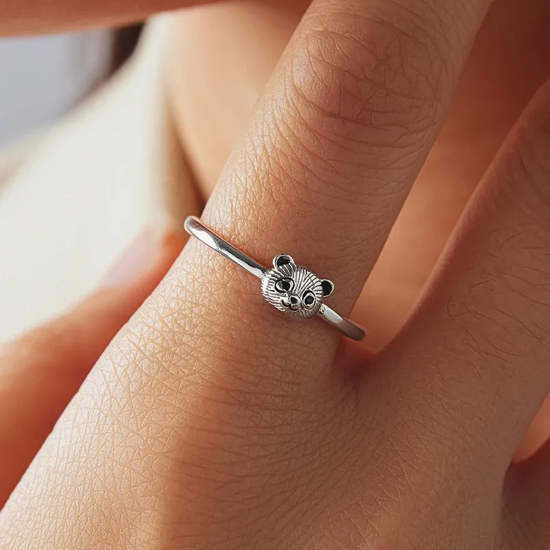 WOSTU Panda Head Sterling Silver Ring with Playful Paws