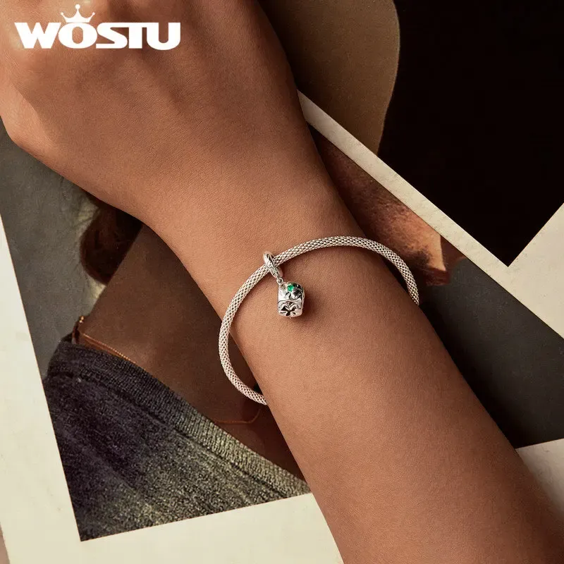 WOSTU Sterling Silver Zircon Love Butterfly Safety Chain Charm