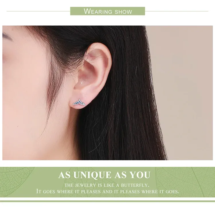 WOSTU Mermaid Tail Blue Zircon Sterling Silver Stud Earrings
