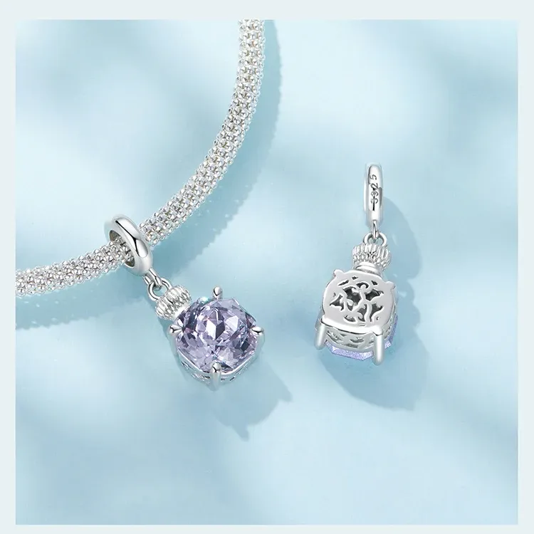 WOSTU Sterling Silver Glass Perfume Bottle Charm Pendant