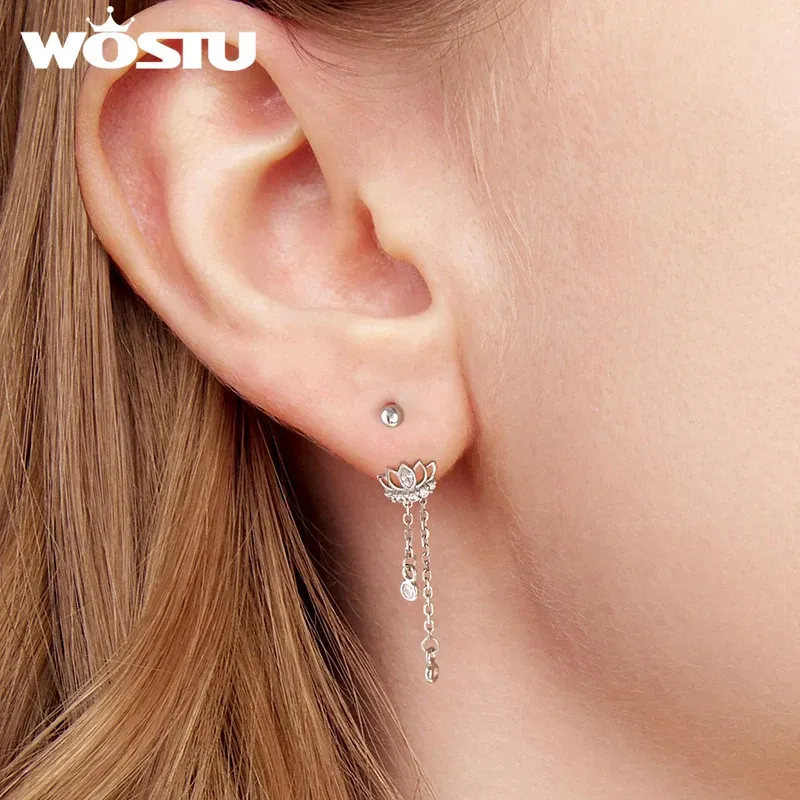 WOSTU Lotus Zircon Sterling Silver Stud Earrings