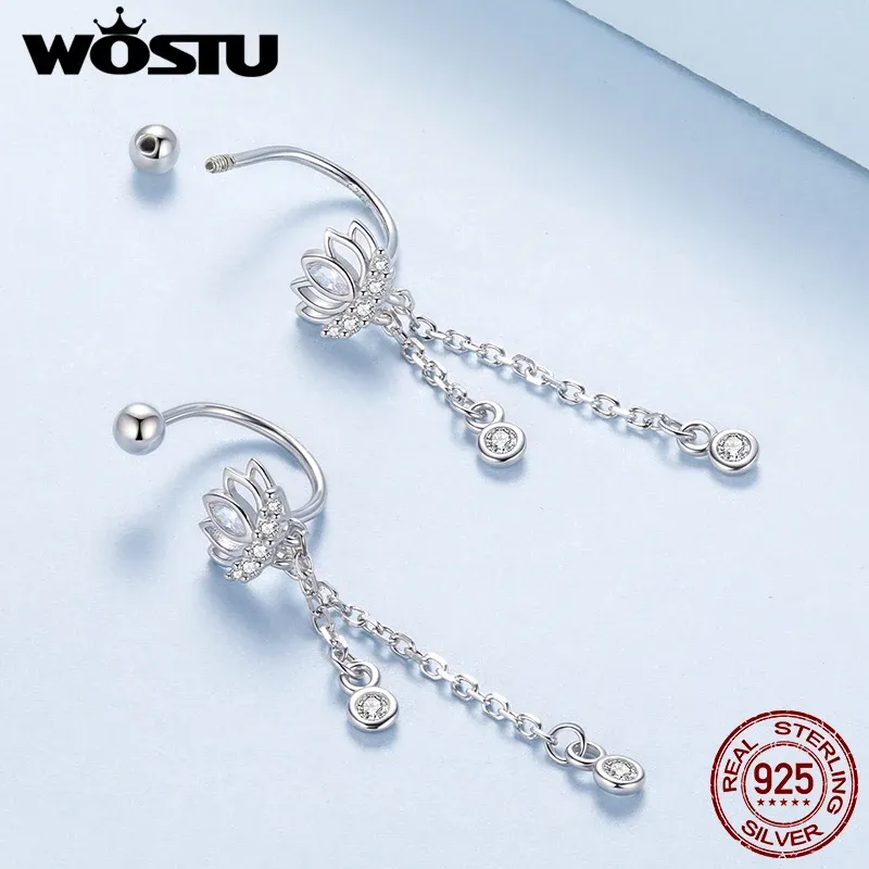 WOSTU Lotus Zircon Sterling Silver Stud Earrings