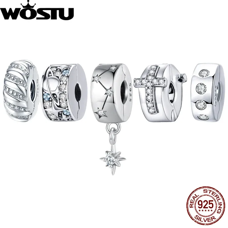 WOSTU Sterling Silver Starburst Clip Charm with CZ
