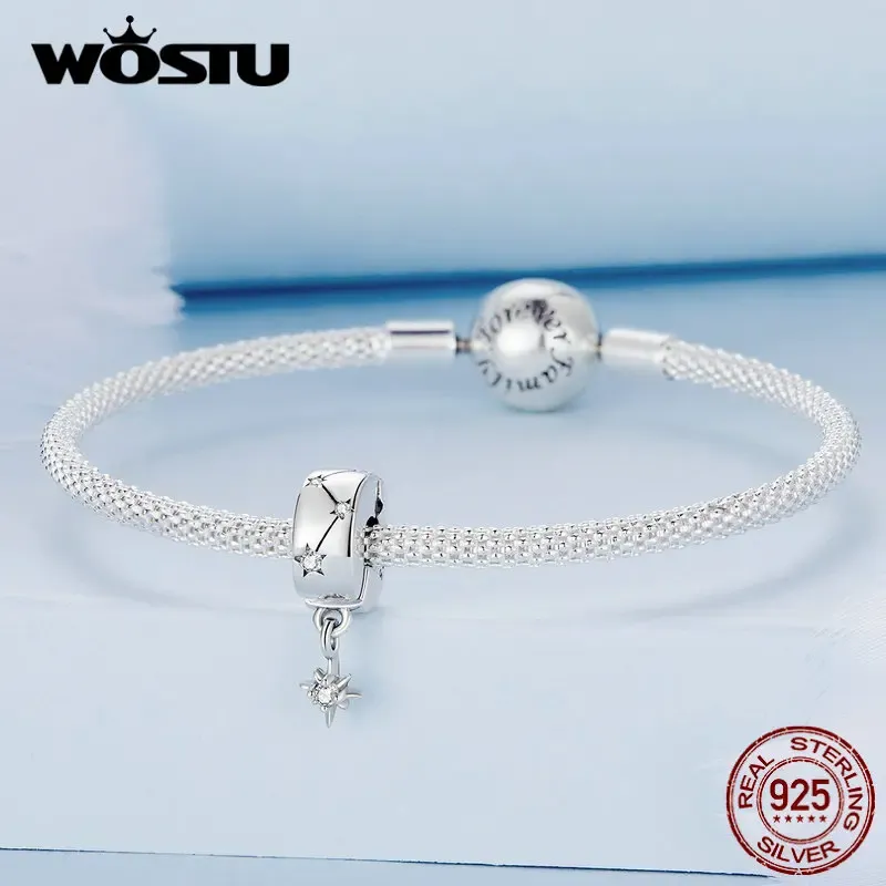 WOSTU Sterling Silver Starburst Clip Charm with CZ