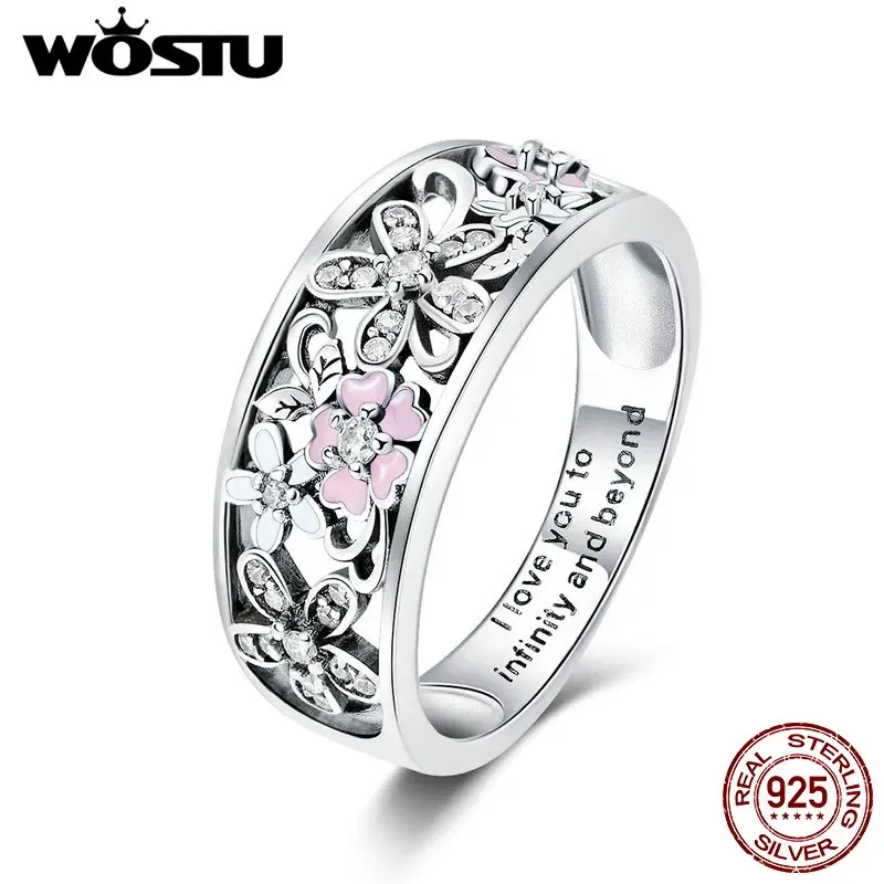 WOSTU 925 Sterling Silver Flower Zircon Stackable Ring