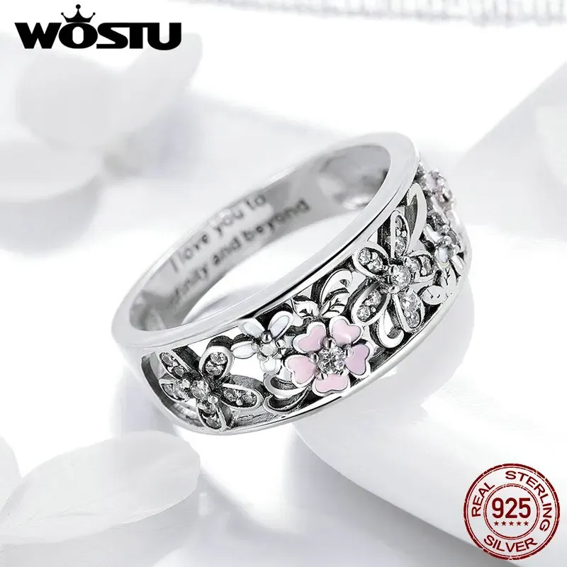 WOSTU 925 Sterling Silver Flower Zircon Stackable Ring