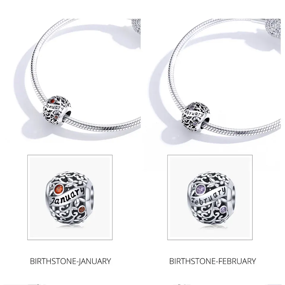 WOSTU 925 Sterling Silver Zodiac Birthstone Charm Bead
