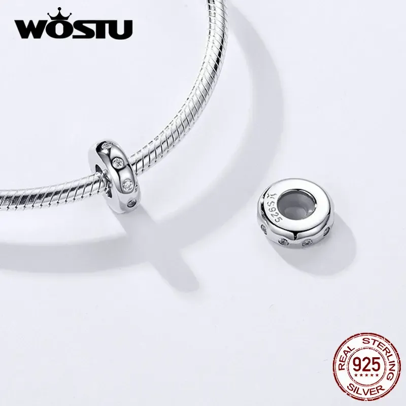WOSTU 925 Sterling Silver Spacer Bead with Zircon