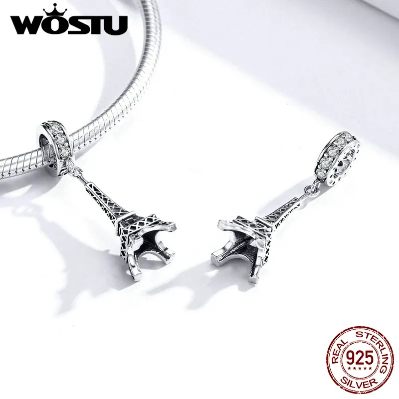 WOSTU Eiffel Tower 925 Sterling Silver Zircon Charm Bead