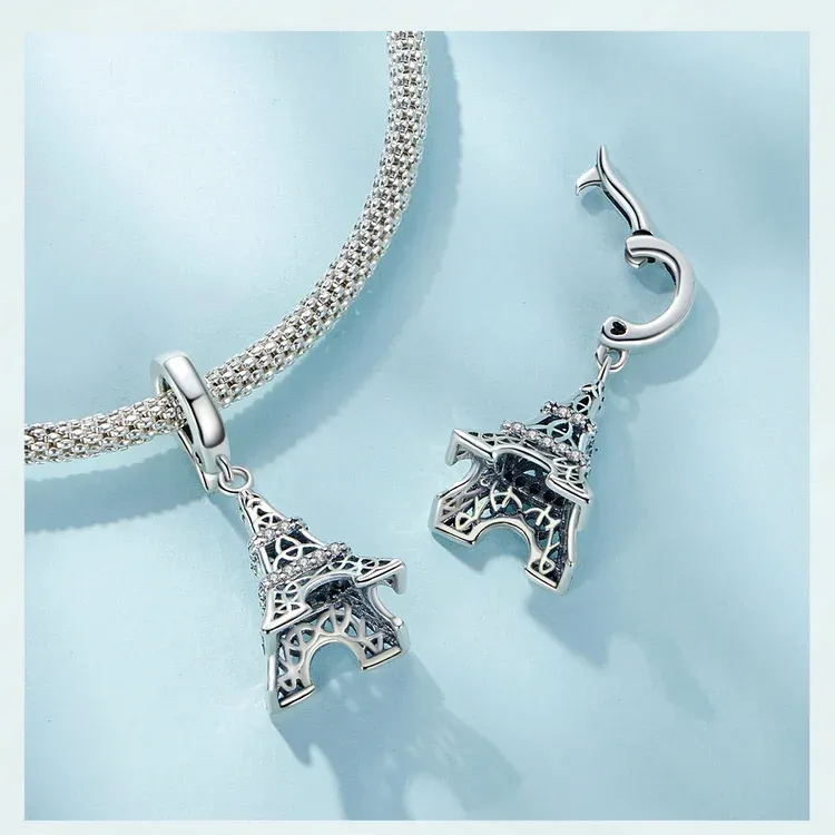 WOSTU Eiffel Tower 925 Sterling Silver Zircon Charm Bead