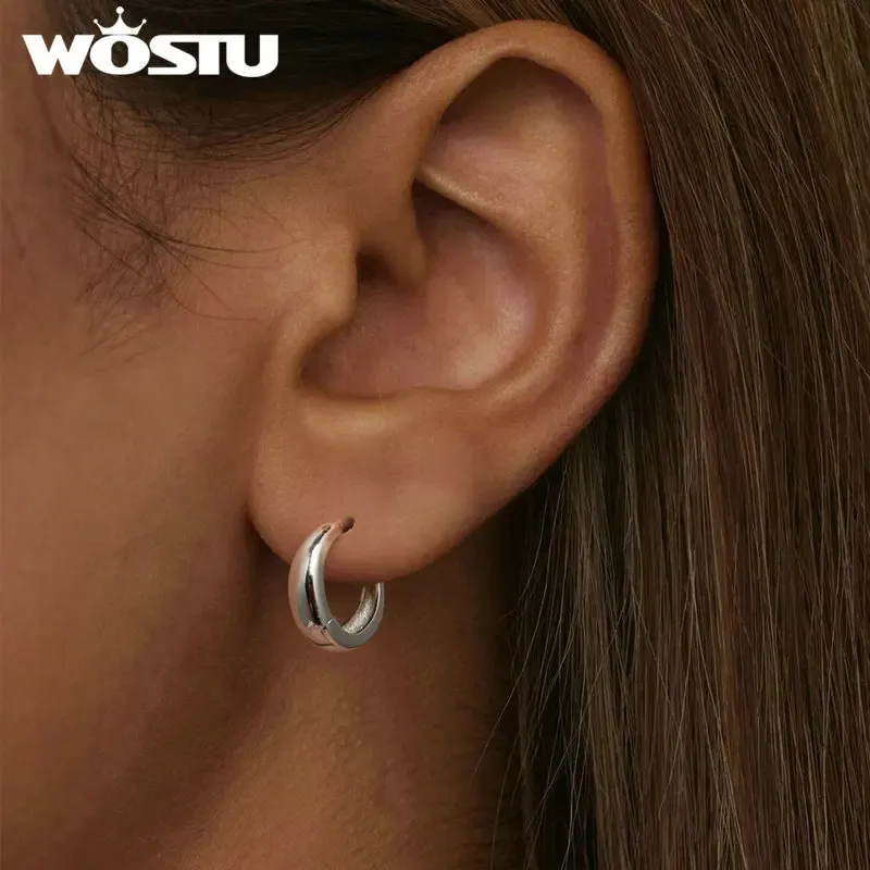 WOSTU 925 Sterling Silver Minimalist Hoop Earrings 8mm