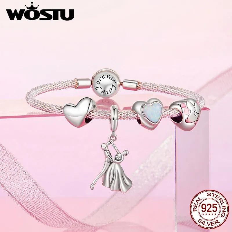 WOSTU Pink Heart Sterling Silver Charm Bead