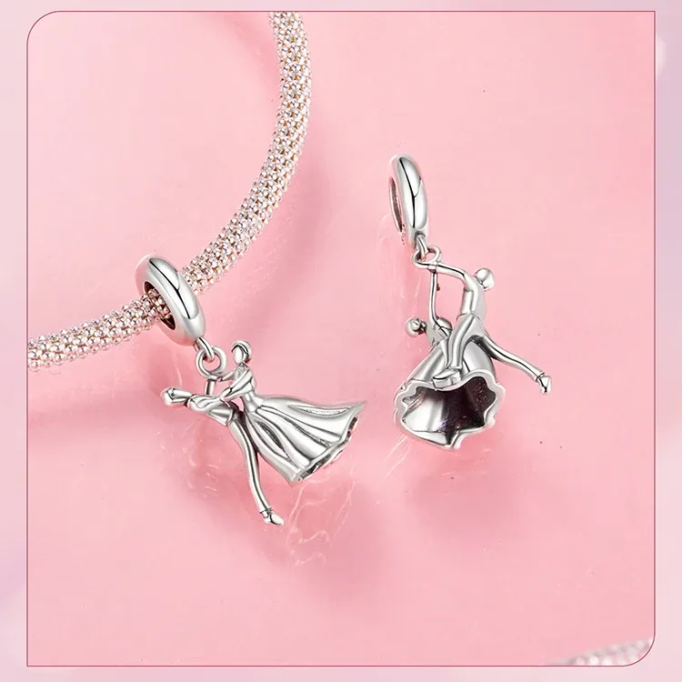WOSTU Pink Heart Sterling Silver Charm Bead